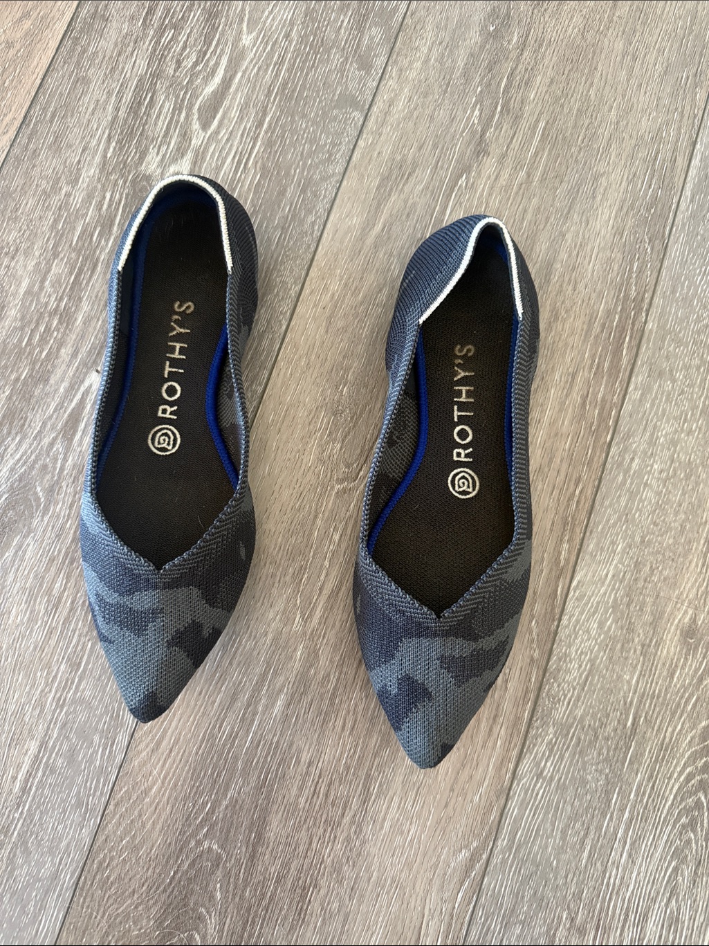 Rothy's Pointed Knit Flats In Navy Camo